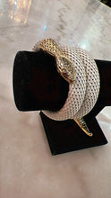 Load image into Gallery viewer, Whiting and Davis Rare Gold/White Mesh Coiled Snake Bracelet