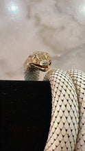 Load image into Gallery viewer, Whiting and Davis Rare Gold/White Mesh Coiled Snake Bracelet
