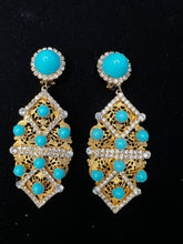 Load image into Gallery viewer, Vintage KJL Gold &amp; Turquoise Statement Earrings
