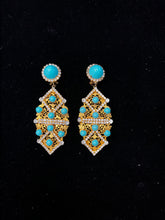 Load image into Gallery viewer, Vintage KJL Gold &amp; Turquoise Statement Earrings
