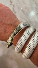 Load image into Gallery viewer, Whiting and Davis Rare Gold/White Mesh Coiled Snake Bracelet
