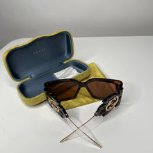 Load image into Gallery viewer, Reloved Gucci Oversized Square Leaf Sunglasses - Tortoise &amp; Gold
