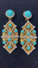 Load and play video in Gallery viewer, Vintage KJL Gold &amp; Turquoise Statement Earrings
